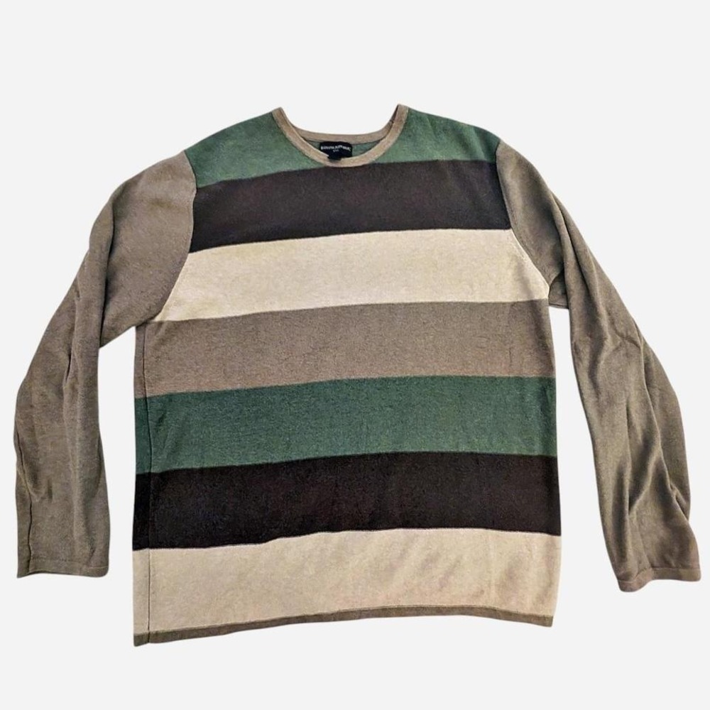 Banana Republic green and brown striped long‎ sleeve sweater 100% cotton